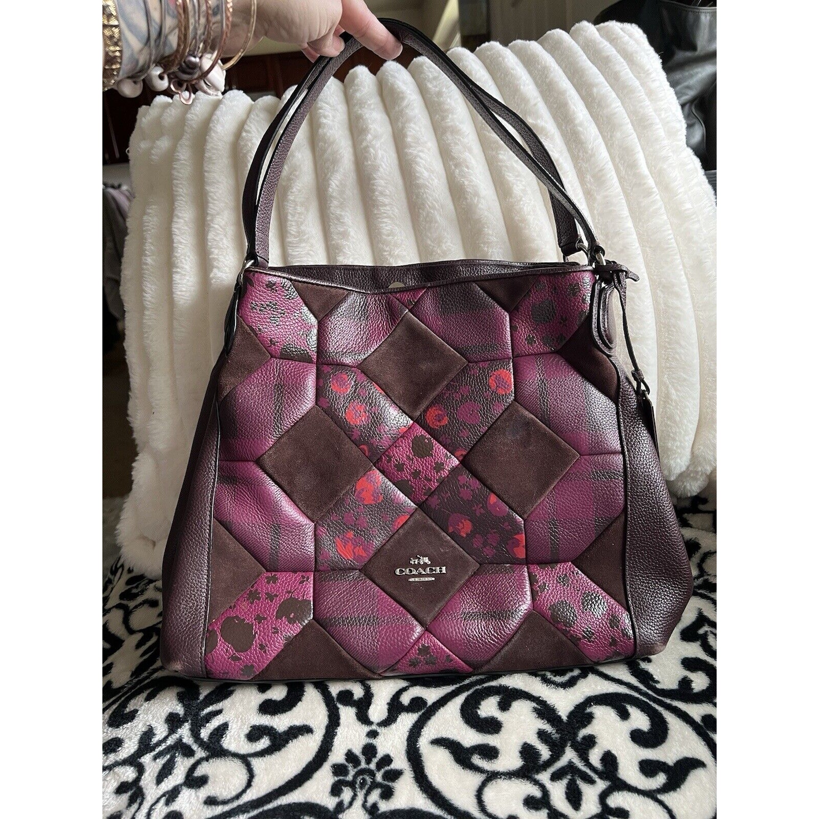 Coach Edie 31 In Burgundy Purple Patchwork Leather